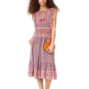 SEA New York Silk Selene Flutter Ruffle Midi Dress